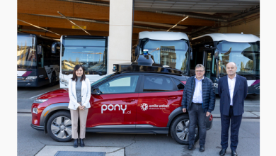 Emile Weber, Managing Partner of Emile Weber Group, Roly Heinisch, Managing Partner of Emile Weber Group and Dr. Yimeng Zhang, VP of Engineering at Pony.ai in front of a Pony.ai autonomous vehicle, at Emile Weber’s office, in Luxembourg, October 23, 2024 (Photo: Business Wire)