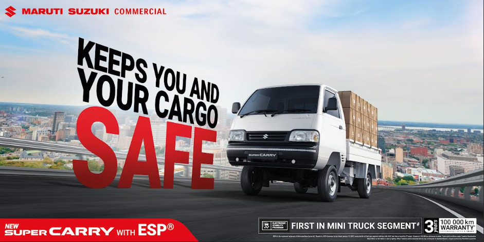 Maruti Suzuki Super Carry becomes first model in its segment* to introduce Electronic Stability Program (ESP®). Image source: Press Release: Maruti Suzuki