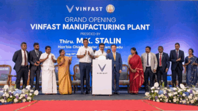 Hon. Chief Minister of Tamil Nadu Thiru. M K Stalin, Mr. Pham Sanh Chau, VinFast - CEO Asia, along with government officials at the grand opening ceremony of the first electric vehicle plant of VinFast India in Thoothukudi