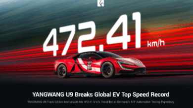 YANGWANG U9 Track Edition sets new global EV top-speed record: 472.41 km/h. Image source: BYD