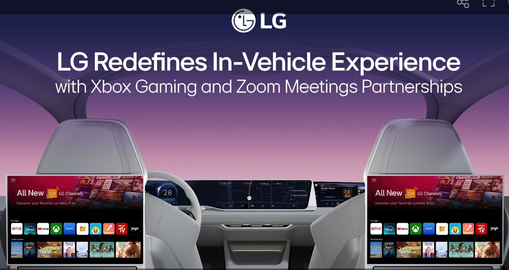 LG REDEFINES IN-VEHICLE EXPERIENCE WITH XBOX GAMING AND ZOOM MEETINGS PARTNERSHIPS. Image source: LG