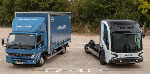 MFTBC’s eCanter (left) and REE’s P7-C chassis. Image source: Mitsubishi